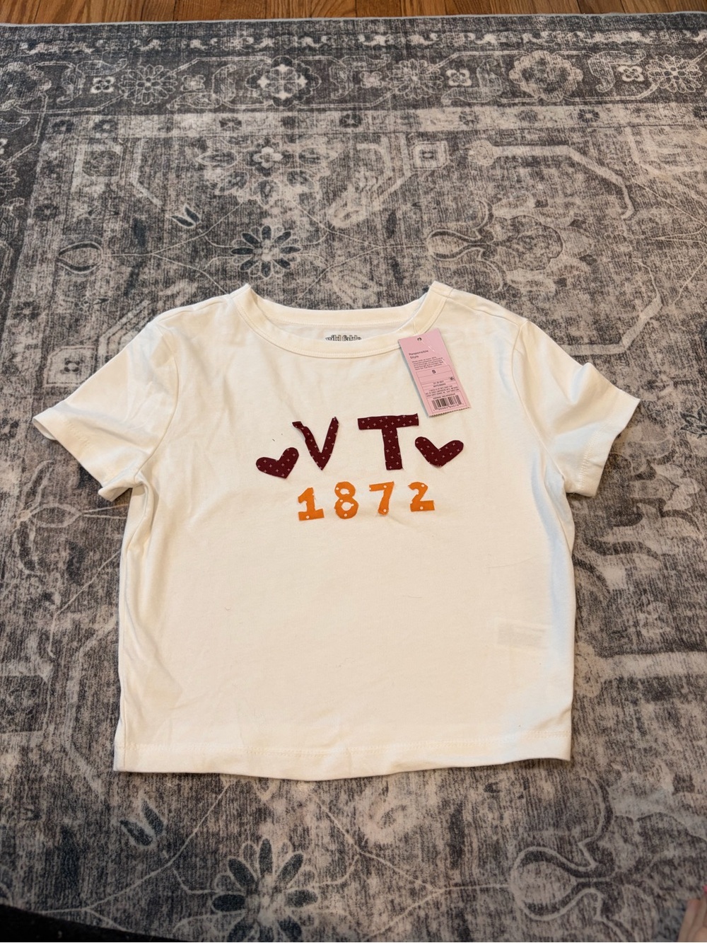 wild fable White Cropped Tee with handmade Red Heart VT Virginia Tech logo
